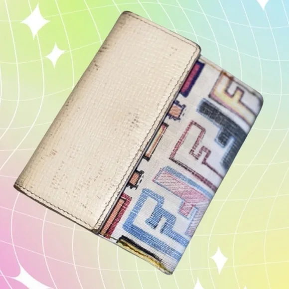 FENDI Zucca Spalmati Multicolor FF Logo Cream Leather Compact Wallet w/ COA - Picture 2 of 7